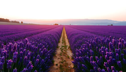 Obraz premium Breathtaking Lavender Fields Under a Pastel Sunset