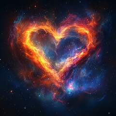 Fototapeta premium A vector illustration of a heart-shaped nebula bursting with cosmic energy in deep space.
