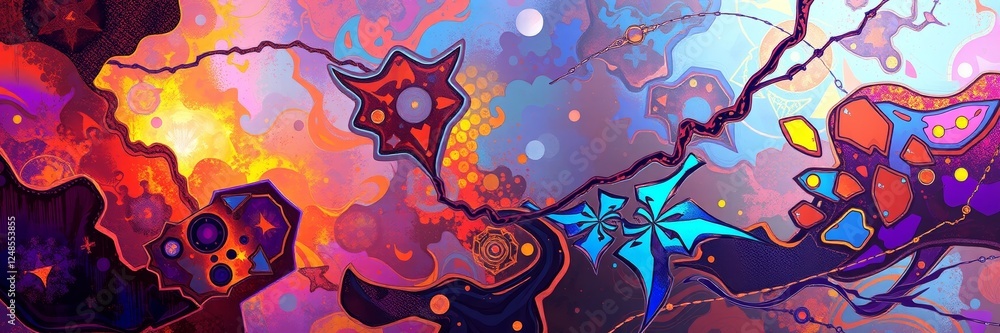 Poster abstract multicolored pattern with stars and shapes