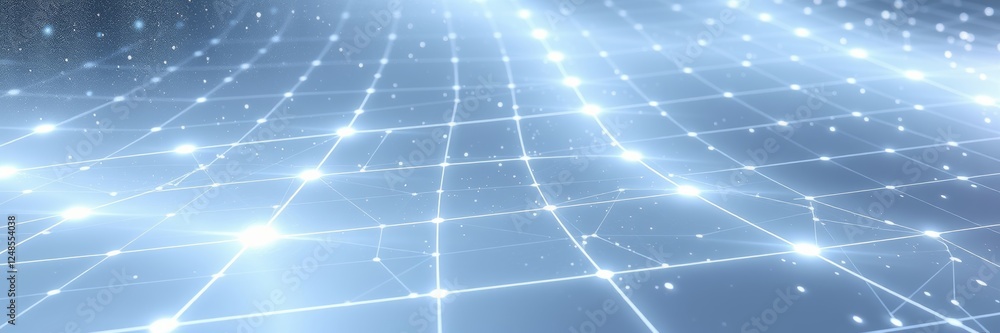 Poster abstract grid pattern with glowing lights on blue background