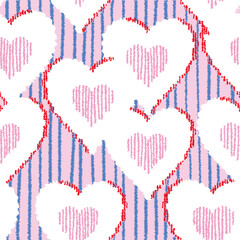 Hand Draw line Heart Stripe Seamless Pattern Wallpaper, Valentine's day Graphic Background 