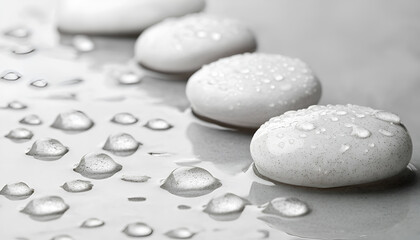 White spa stones with water drops on grey background, closeup