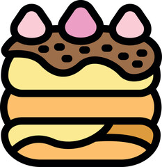 Sweet honey cake with layers of cream, chocolate topping, and pink decorations, perfect for a celebratory treat