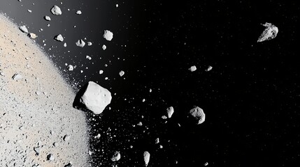 Cosmic Debris Field Beige Celestial Body and Scattered Space Rocks