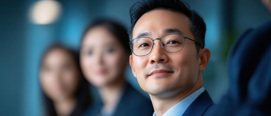 Obraz premium asian businessman in a meeting with colleagues