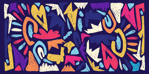 Seamless Pattern with Abstract Grunge Shapes with Modern Vibrant Colors. Retro colorful background perfect for posters, print, fashion, wallpapers 