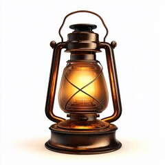 Classic lantern with a warm glowing light, isolated on white background
