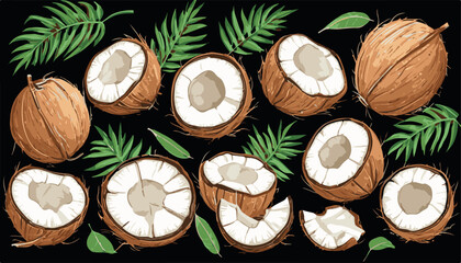 
Coconuts cut into pieces vector illustration set isolated tranperent background