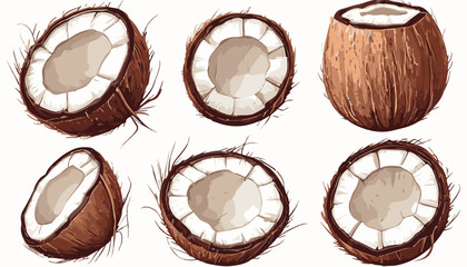
Coconuts cut into pieces vector illustration set isolated tranperent background