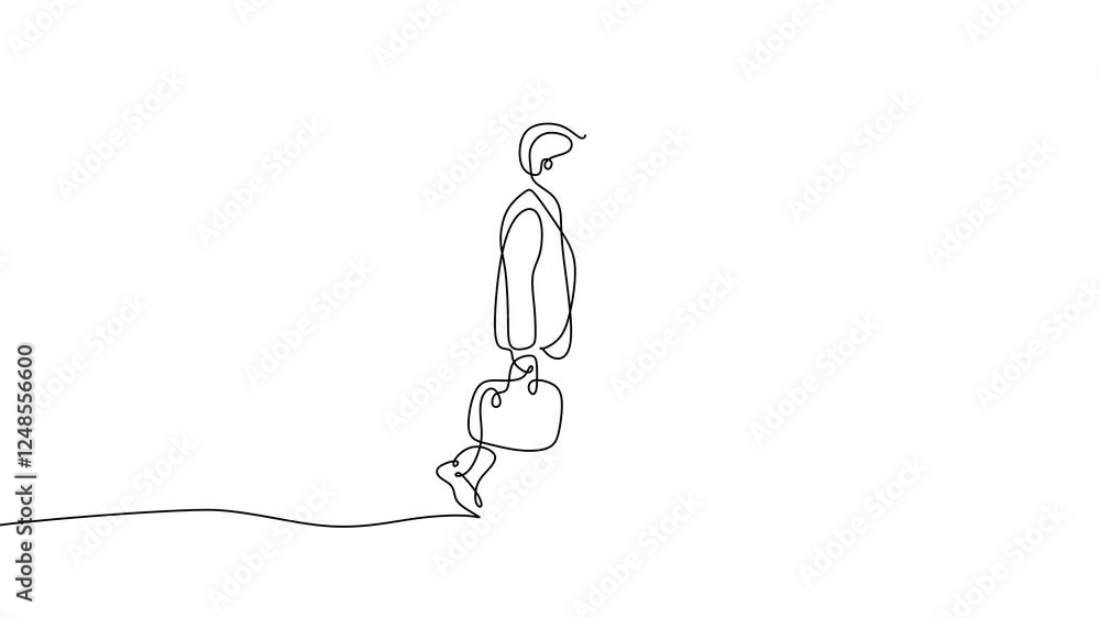 Poster continuous one line drawing animation of businessman going to work. minimalism style animation video