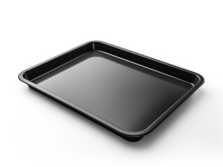 Empty Black Rectangular Baking Tray on White Background