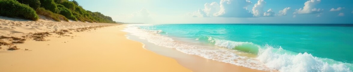 Sun-drenched beach, golden sand, turquoise sea, ripple, turquoise, water
