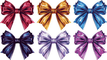 Satin Bows Vector Illustration Set Isolated on White Background Template Mock-up