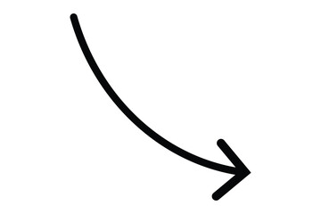wave and curved long arrow icon, horizontal abstract long and thin arrow icon on white background.