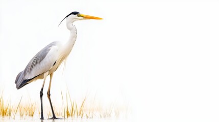 Fototapeta premium Grey Heron Against A Bright White Background