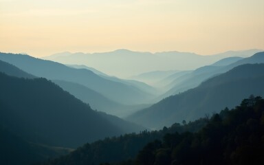 Fototapeta premium A serene view of layered mountains in soft hues, showcasing the beauty of natural landscapes.