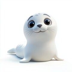 Fototapeta premium Cute baby seal lying on ice, isolated on white background