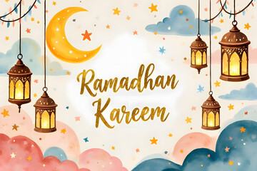 Fototapeta premium Ramadhan Kareem Cute Illustration