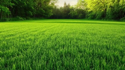 Obraz premium Realistic lush green grass meadow, vibrant fresh blades, soft natural lighting.