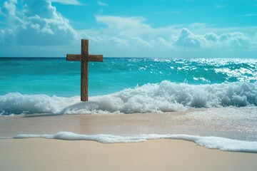 Tranquil Verse: Inspirational Scripture Design Featuring Sandy Beach Backdrop for Christian Reflection