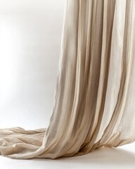 Sophisticated Beige Drapes on Crisp White Canvas - Contemporary Textile Elegance