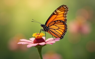 Naklejka premium A close-up of a vibrant butterfly perched on a colorful flower, showcasing nature's beauty.