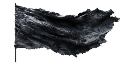 Black Flag Waving: A tattered black flag billows in the wind, its stark silhouette a powerful symbol of rebellion, defiance, and surrender.