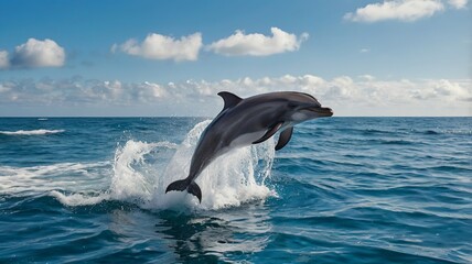 Naklejka premium Dolphin Jumping Out Of Ocean Water