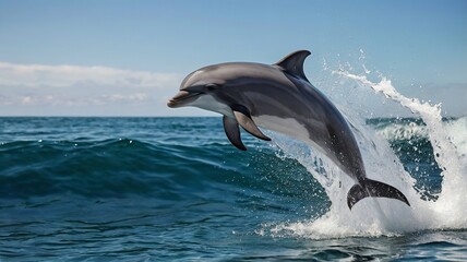 Naklejka premium Dolphin Jumping Over Ocean Waves