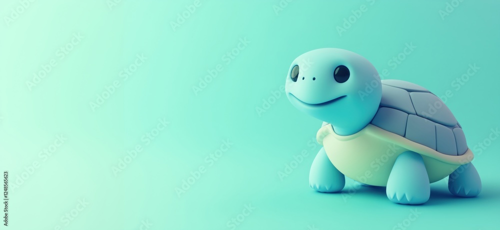 Poster cute cartoon turtle character with soft colors and friendly expression, ideal for children's illustr