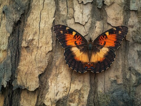 Vibrant Butterfly Embracing Environmental Camouflage: A Study of Exotic Wing Adaptation