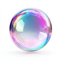 Floating soap bubble with rainbow reflections, isolated on white background