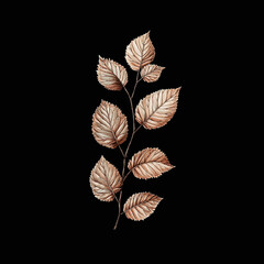 Obraz premium Brown leaves arranged in a single vertical line on a black background, detailed vein pattern.