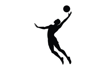 A silhouette vector illustration of a male volleyball player in mid-air.eps
