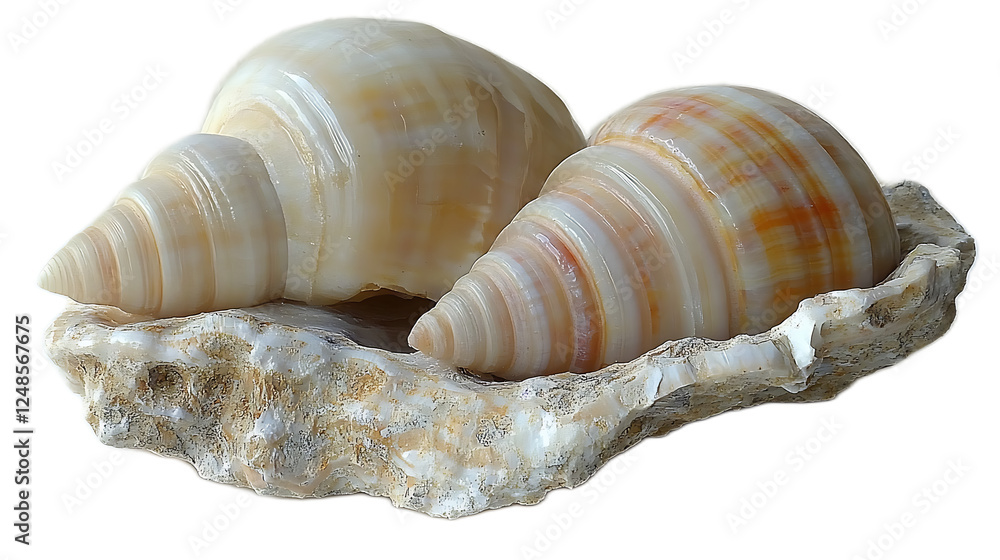 Poster seashell treasures: a pair of intricately patterned seashells rest gracefully on a weathered oyster 