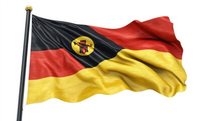 Fototapeta premium Waving Mozambique flag, outdoor, white background; patriotic, national identity