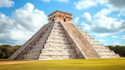 Ancient Mayan Pyramid of Kukulcan: A Majestic Landmark in Chichen Itza, Mexico's Yucatan Peninsula