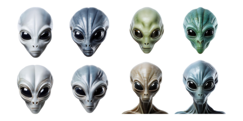 Diverse Alien Characters with Unique Features and Expressions, isolated on transparent background