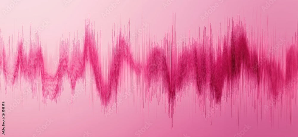 Poster sound wave visualization in pink tones with abstract patterns and textures, copy space for text