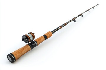 3D Rendered Fishing Rod on a Pure White Backdrop - An Isolated View of a Classic Fishing Pole with Reel and Line