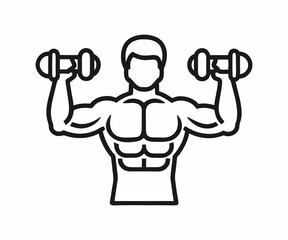 Strong Man Lifting Dumbbells, Line Art Illustration