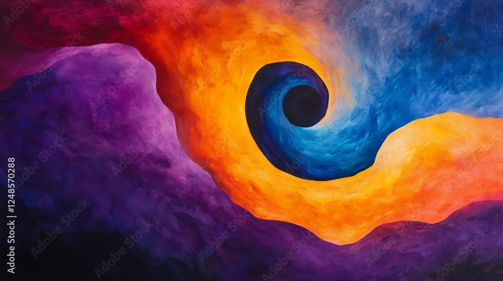 Poster vibrant swirling abstract painting showcasing a cosmic scene with deep color and dynamic movement