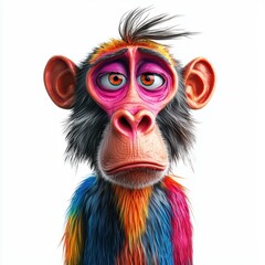 Funny baboon with a colorful face, isolated on white background