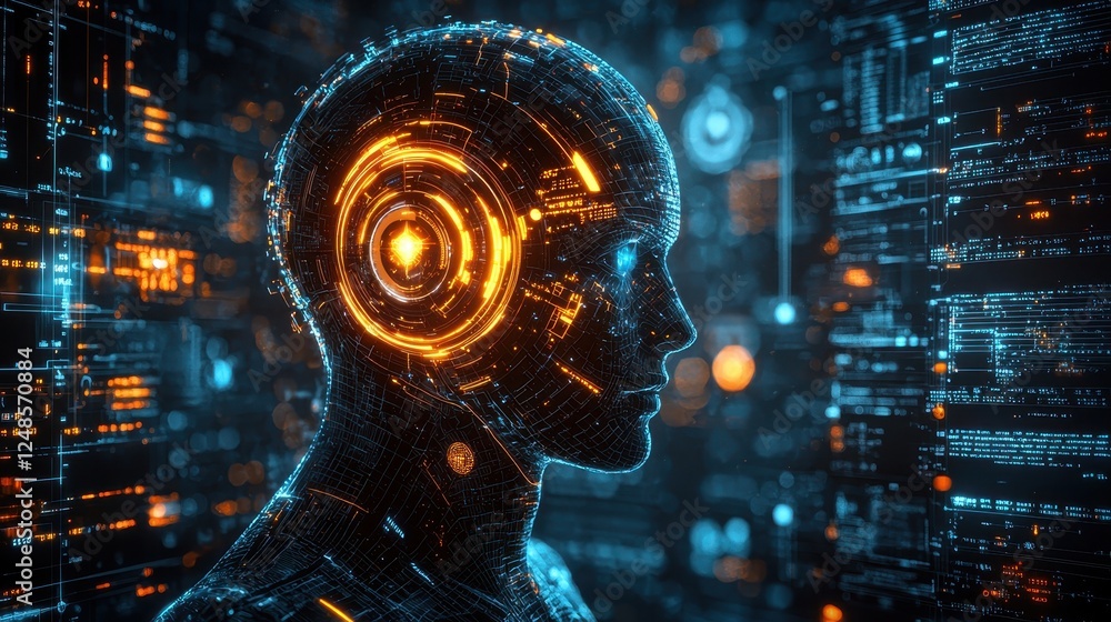 Aufkleber exploring futuristic ai evolution in digital artwork and virtual tech environments