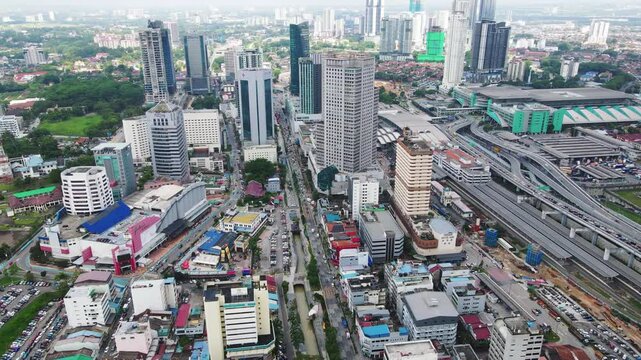 Aerial Birds Eye view pedestal shot of Johor Bahru City at day