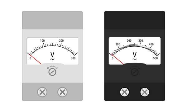 Analog voltmeter set. Flat style vector illustration isolated on white