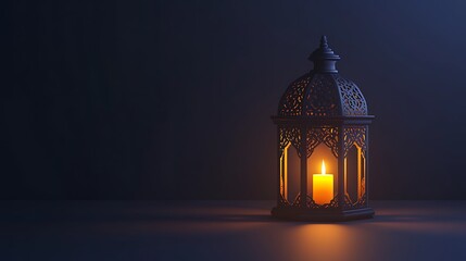 Fototapeta premium Ornate Lantern Illuminates Dark Room With Candlelight