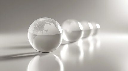 Interconnected spheres symbolize global business networks, reflecting collaboration and unity in a minimalist design.
