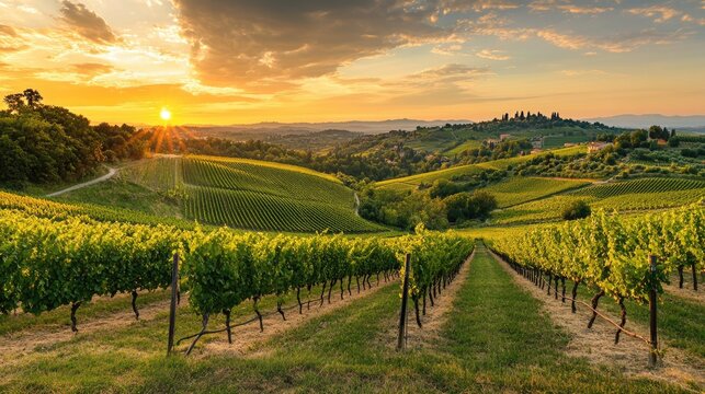 Sunset Over Levizzano Rangone: A Serene Emilia Romagna Vineyard Landscape