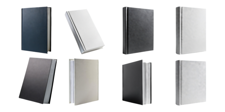 Collection of Blank Notebooks in Various Colors and Textures, isolated on transparent background